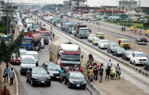 Heavy traffic on a busy multi-lane road
