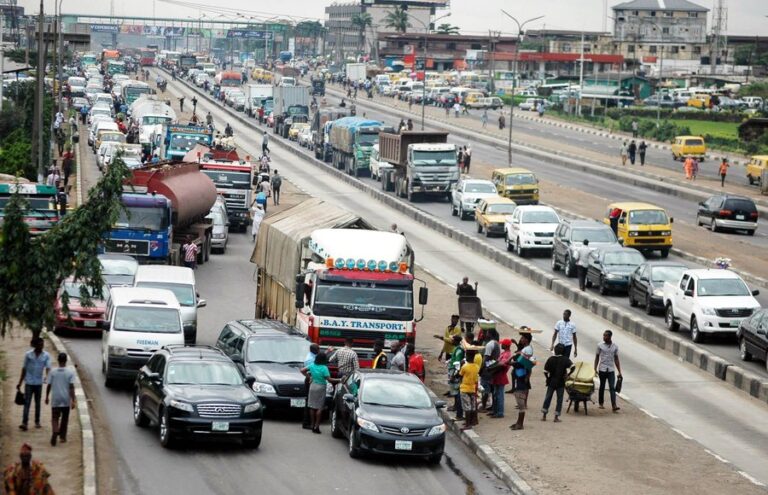 Heavy traffic on a busy multi-lane road